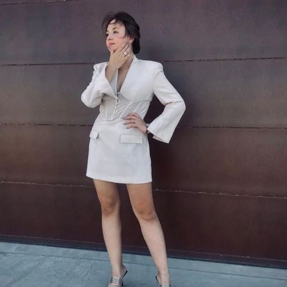 ZARA CORSET BLAZER DRESS BEIGE - Picture 14 of 16